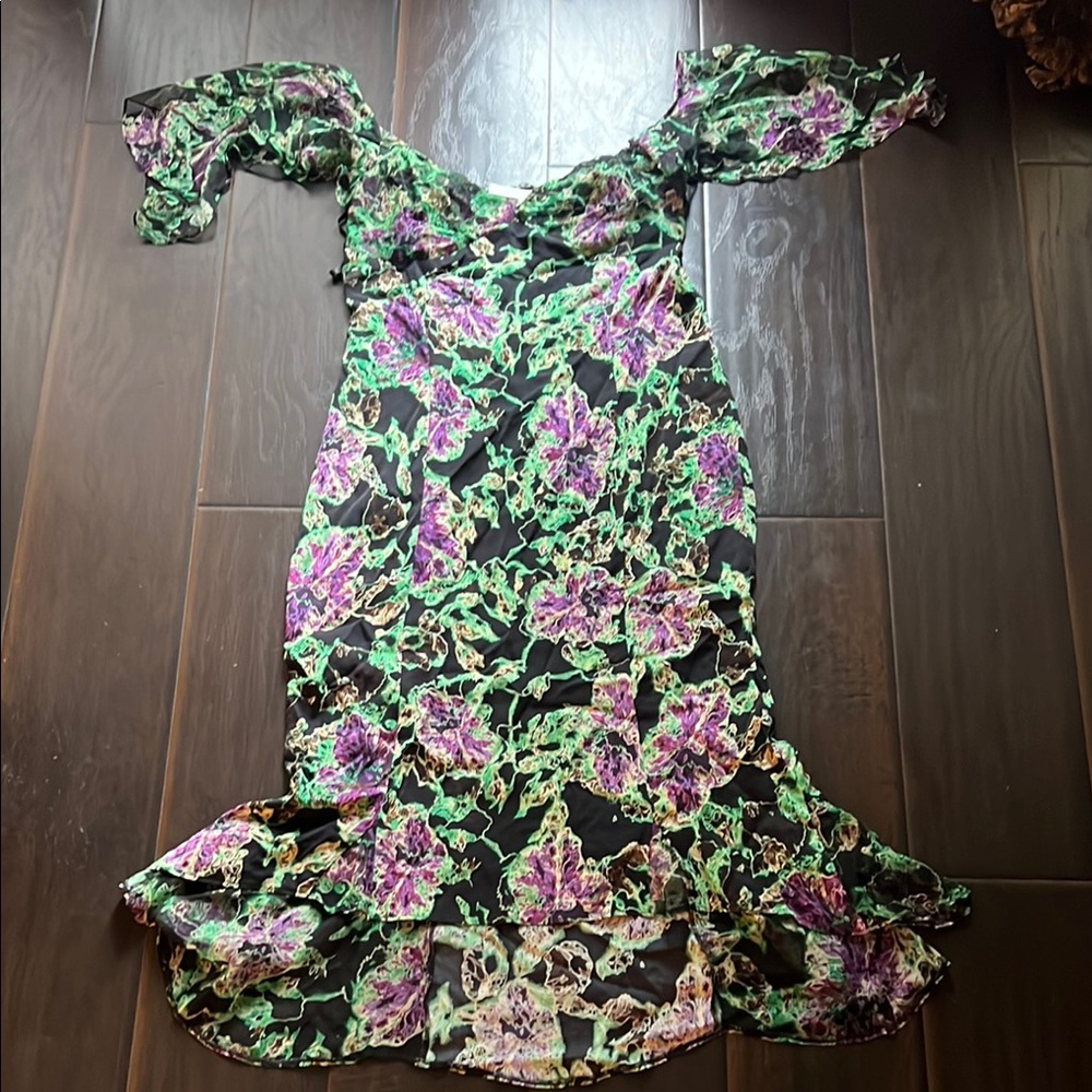 Diane von Furstenberg Floral Off-Shoulder Silk Dress